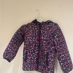 Joules Kids Floral Puffer Jacket - Pink and Navy